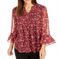 Blusa feminina Charter Club com estampa floral e manga sino, vermelha, tamanho pequeno, extragrande