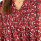 Blusa feminina Charter Club com estampa floral e manga sino, vermelha, tamanho pequeno, extragrande