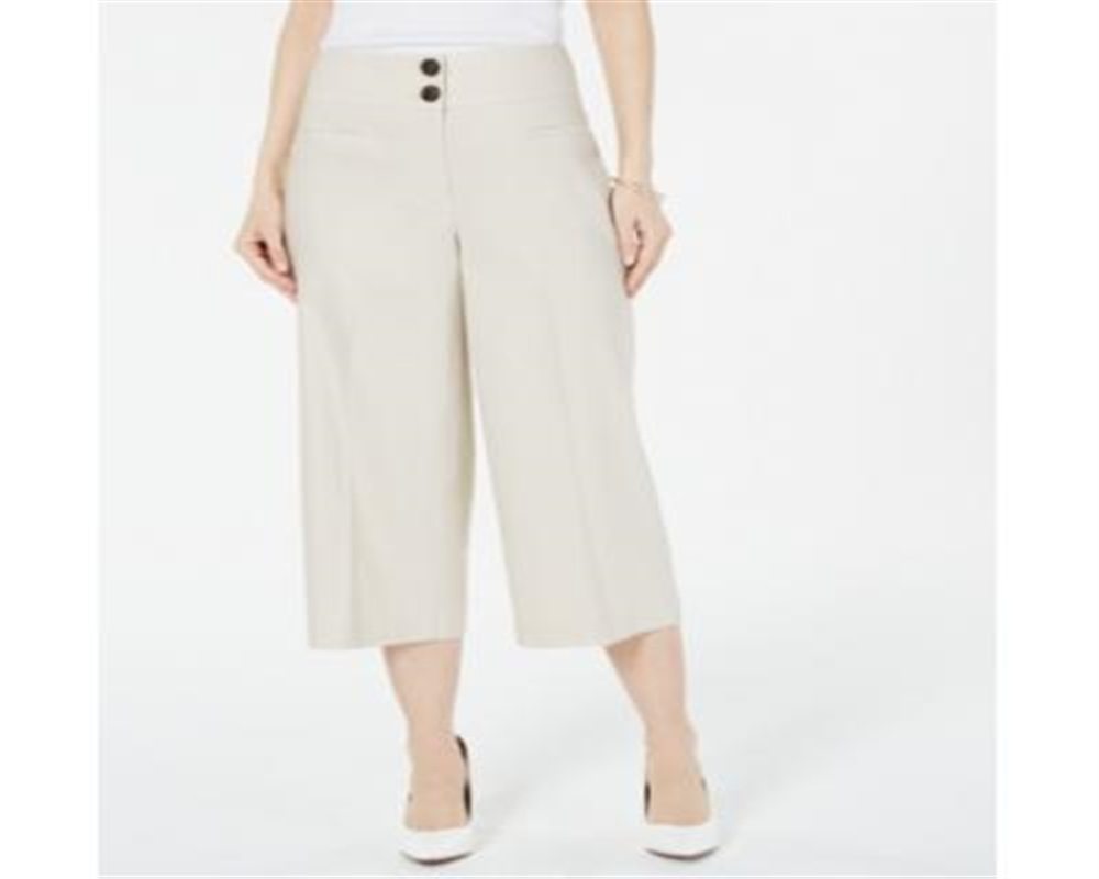 Calça de linho feminina Alfani, perna larga, marrom, tamanho 0, pequena