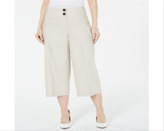 Calça de linho feminina Alfani, perna larga, marrom, tamanho 0, pequena