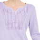 Karen Scott Top Henley Feminino Crochê com Acabamento Roxo Tamanho P