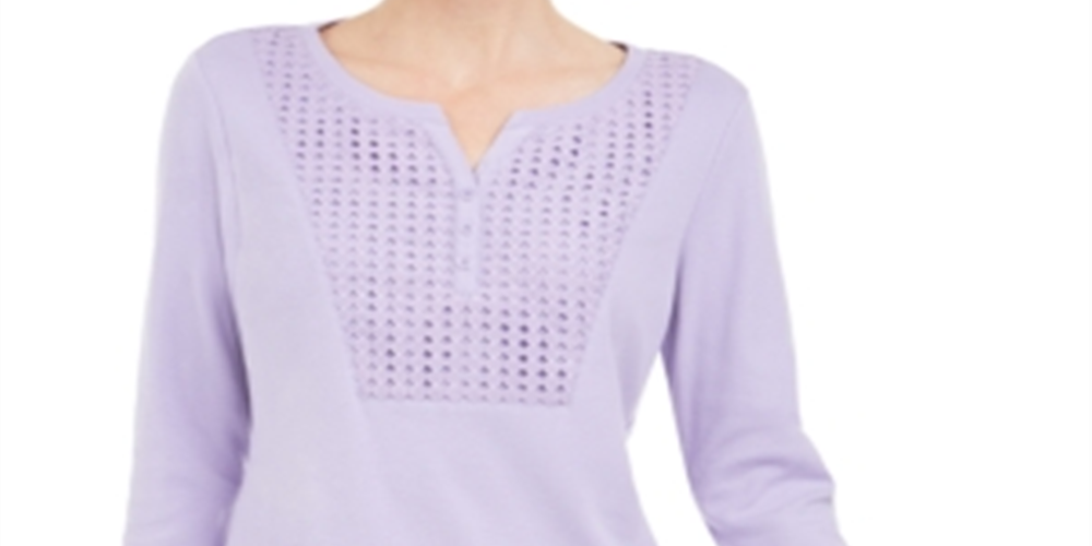 Karen Scott Top Henley Feminino Crochê com Acabamento Roxo Tamanho P