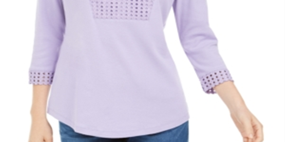 Karen Scott Top Henley Feminino Crochê com Acabamento Roxo Tamanho P