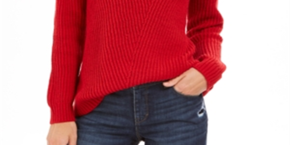 Suéter feminino canelado com ombros caídos, tamanho pequeno, vermelho, estilo &amp; co