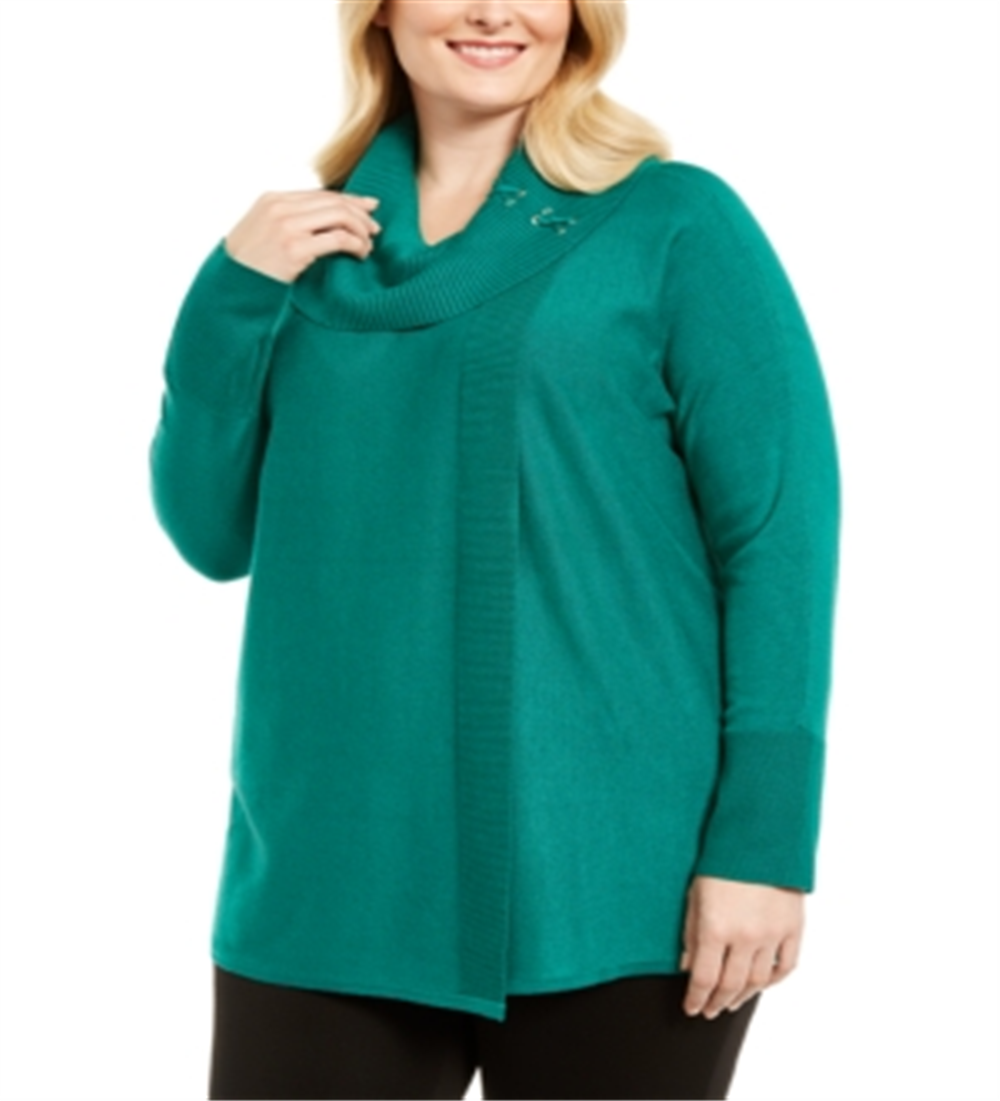 JM Collection Suéter Feminino Plus com Cadarço e Gola Redonda Verde Tamanho 4X