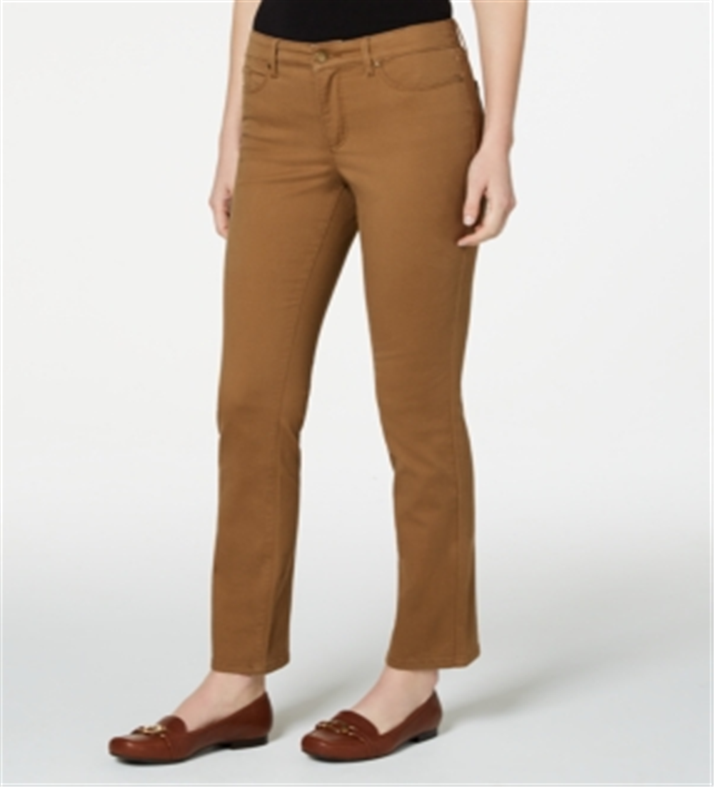 Calça jeans feminina Lexington reta, marrom, tamanho 14, pequena, Charter Club