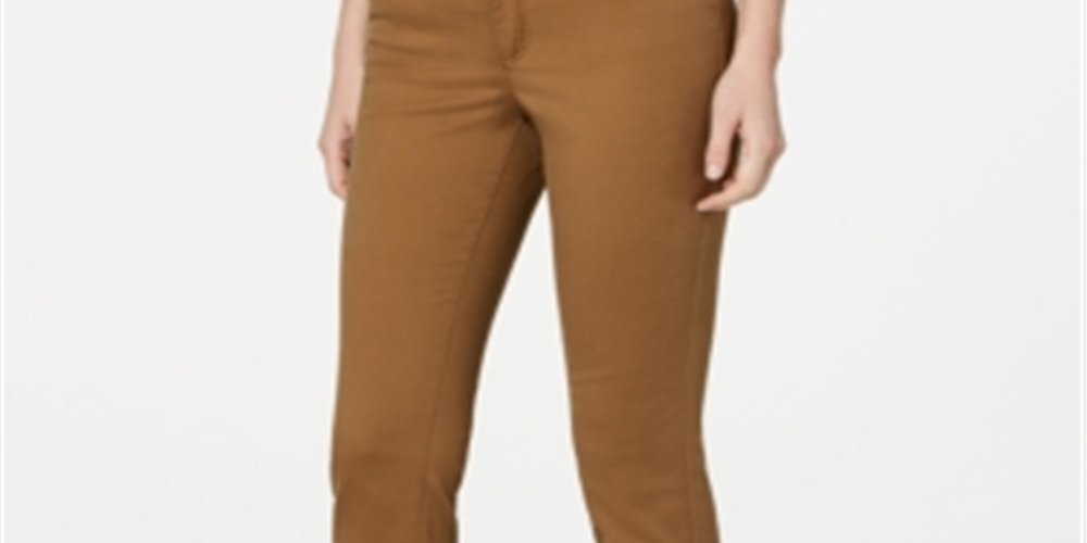 Calça jeans feminina Lexington reta, marrom, tamanho 14, pequena, Charter Club