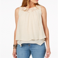 Blusa feminina com bainha em camadas e acabamento em renda, creme brule, estilo Style &amp; Co - tamanho PP