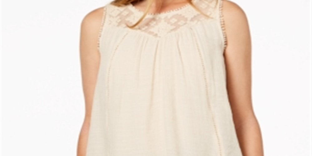 Blusa feminina com bainha em camadas e acabamento em renda, creme brule, estilo Style &amp; Co - tamanho PP