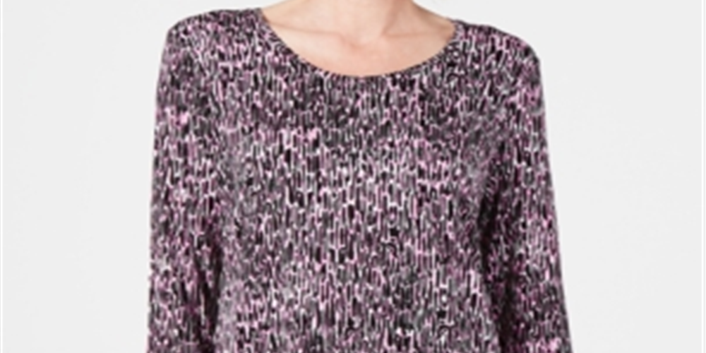 JM Collection Blusa feminina estampada com manga 3/4 roxa tamanho pequeno GG