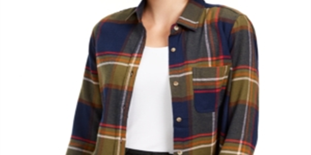 Camisa utilitária xadrez infantil Polly &amp; Esther azul multicolorida tamanho pequeno