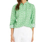 Camisa feminina Charter Club com mangas curtas e estampadas, verde, tamanho pequeno