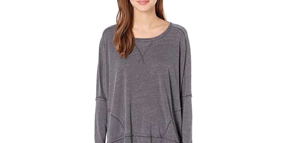 Blusa oversize de manga comprida First Choice da Free People para mulheres, preta, tamanho médio