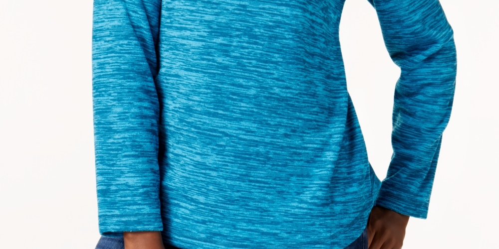 Karen Scott Sport Space Dye Microfleece Top Feminino Azul Tamanho Médio