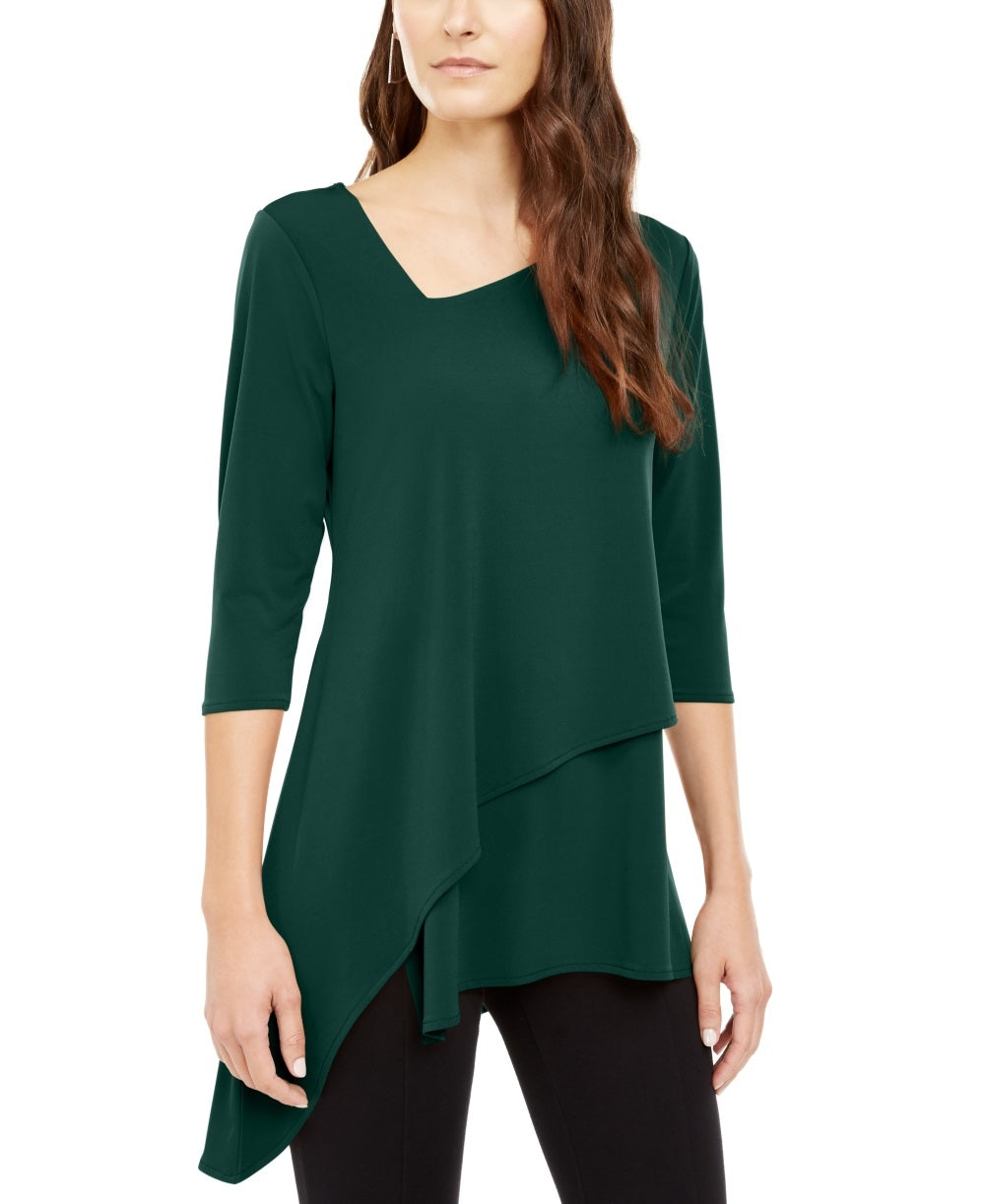 Blusa feminina Alfani com bainha assimétrica e manga 3/4, verde, tamanho XX-G