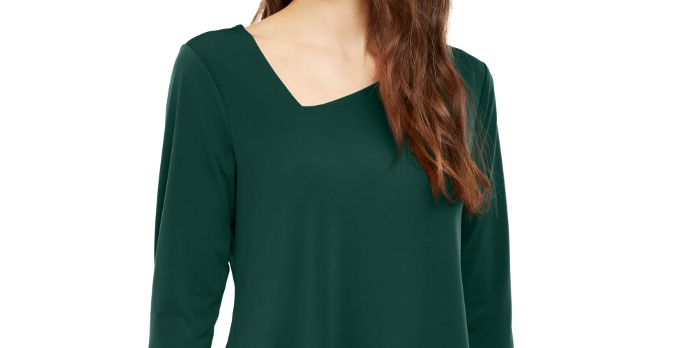 Blusa feminina Alfani com bainha assimétrica e manga 3/4, verde, tamanho XX-G