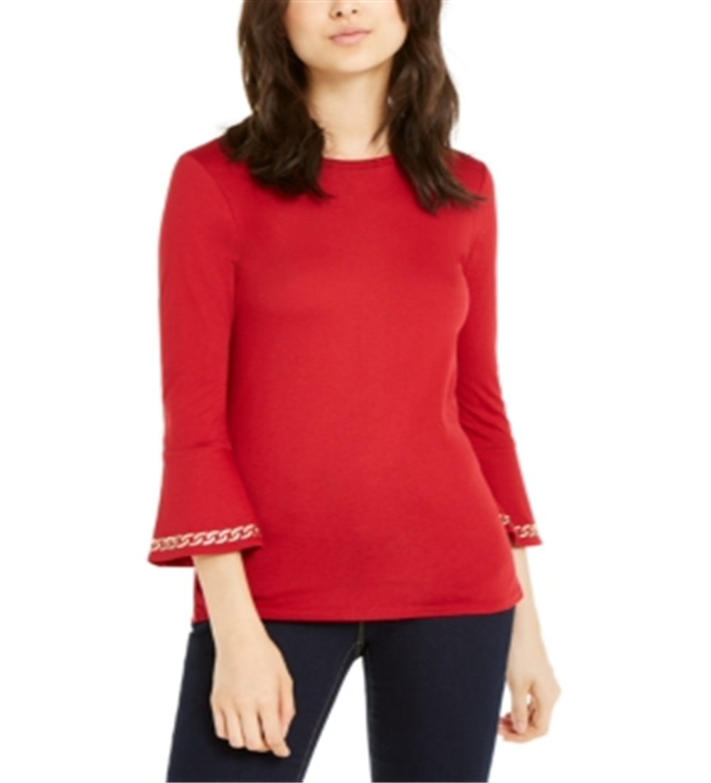 Blusa de malha com manga sino e ferragens Currant Hardware Michael Kors feminina, vermelha, tamanho G