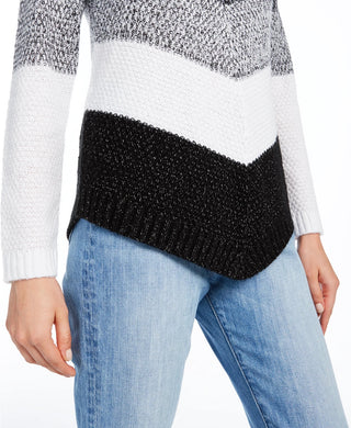 BCX Junior's  Chevron Stripe Turtleneck Sweater White Size X-Small