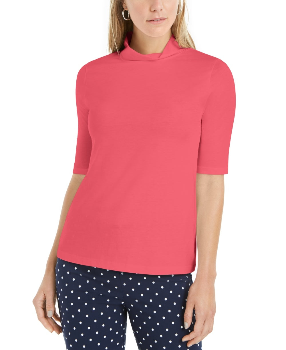 Camiseta feminina Charter Club Supima Cotton com gola simulada, vermelha, tamanho X-G