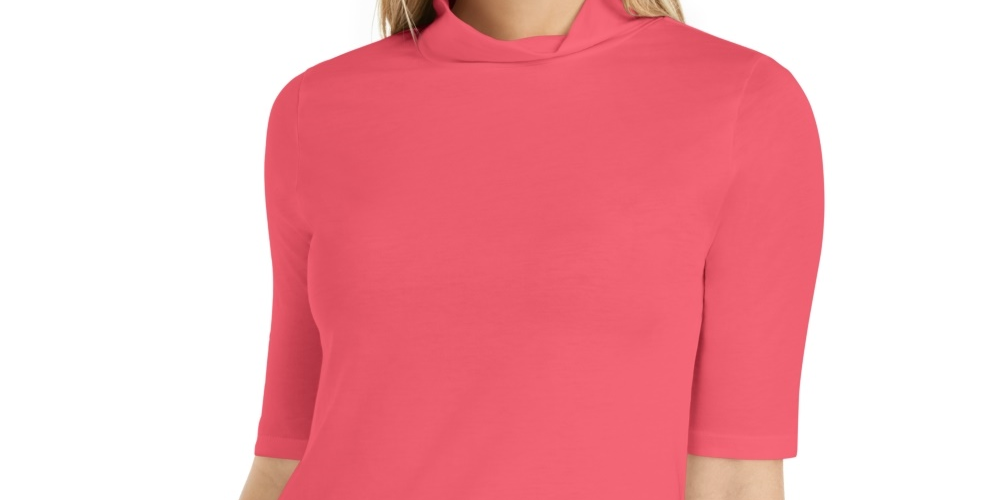 Camiseta feminina Charter Club Supima Cotton com gola simulada, vermelha, tamanho X-G