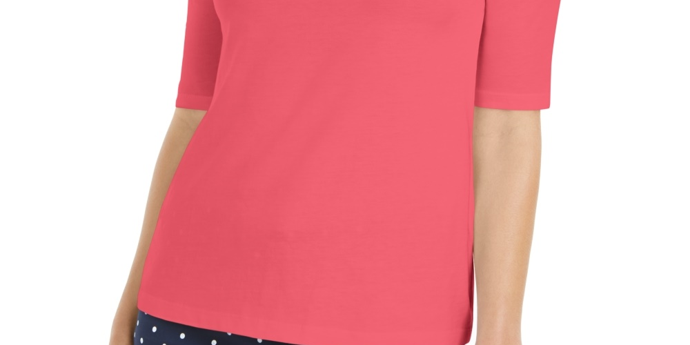 Camiseta feminina Charter Club Supima Cotton com gola simulada, vermelha, tamanho X-G