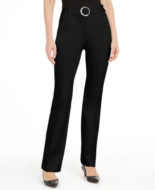 Calça feminina Alfani com cinto e cós largo, preta, tamanho 12P