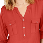 Blusa feminina estilo &amp; co com decote aberto e mangas bufantes, vermelha, tamanho pequeno