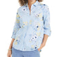 Camisa feminina Charter Club com estampa floral em mistura de linho, azul, tamanho XXG