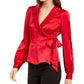Nanette Lepore Blusa Peplum Feminina de Seda Wrap Vermelho Brilhante Tamanho 8