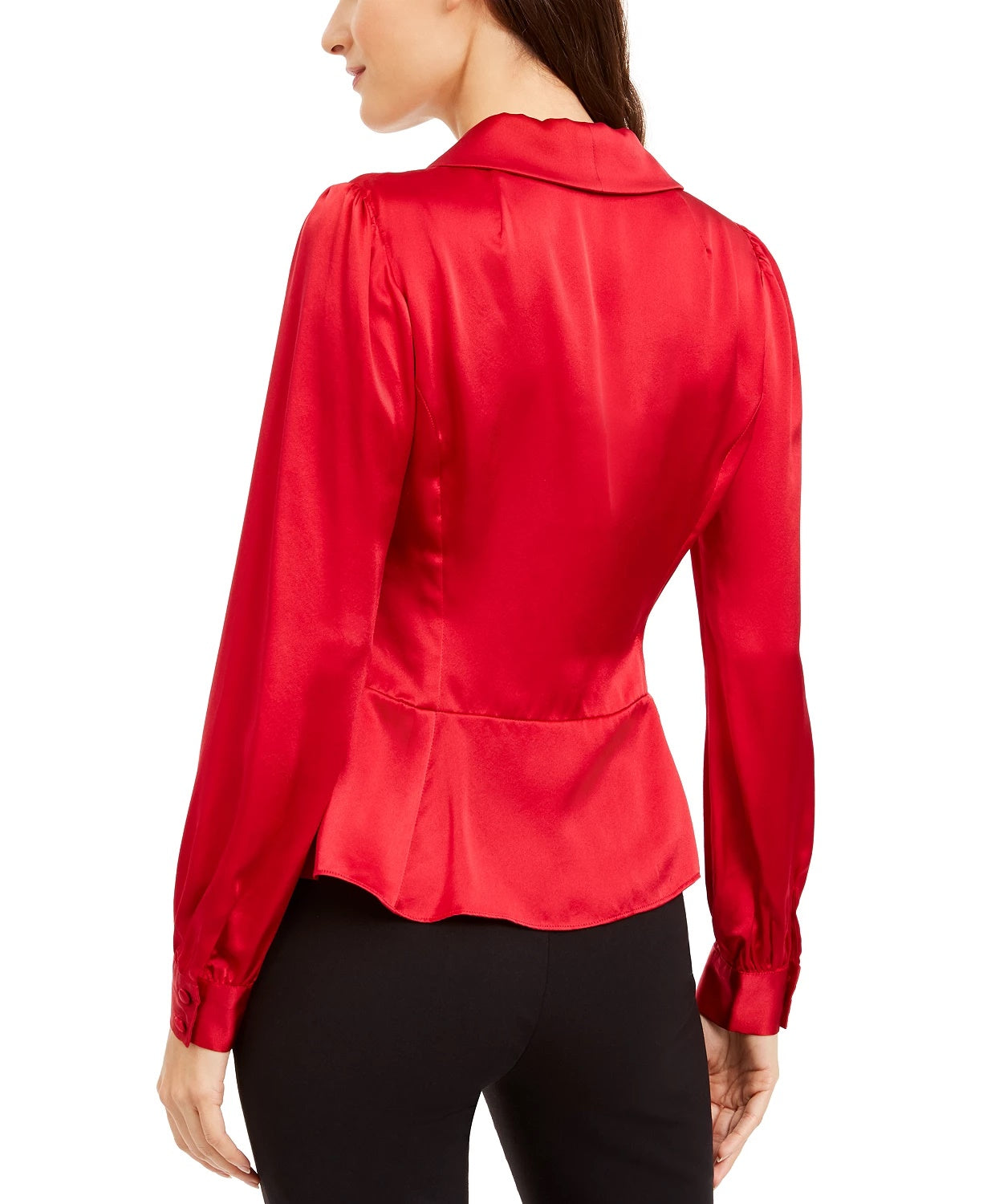 Nanette Lepore Blusa Peplum Feminina de Seda Wrap Vermelho Brilhante Tamanho 8