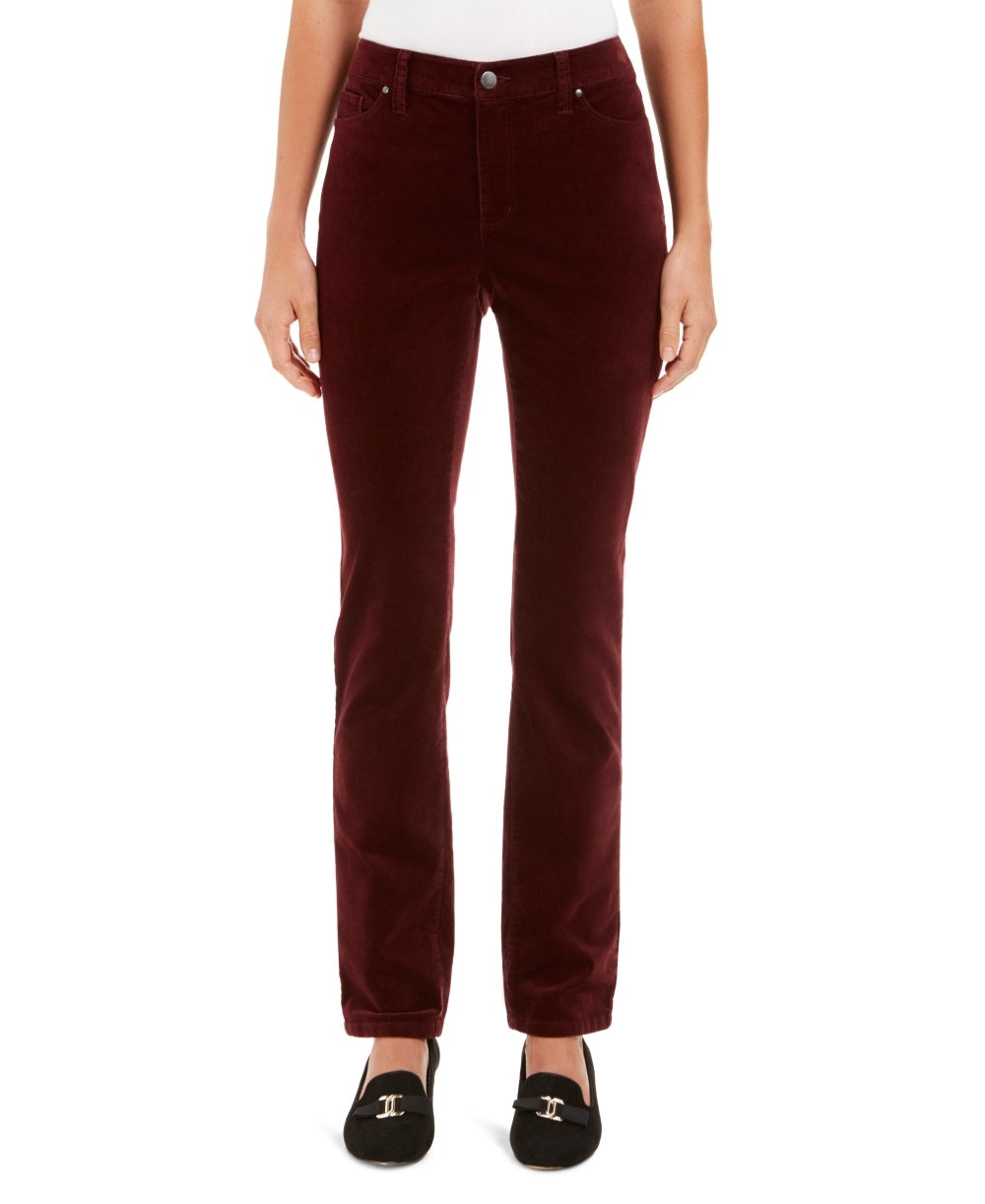 Calça jeans feminina Charter Club Lexington Velveteen com controle de barriga, perna reta, vermelho brilhante, tamanho 14