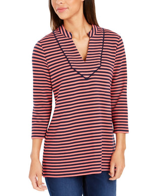 Charter Club Women's Striped 3/4-Sleeve Top  Red Size Medium