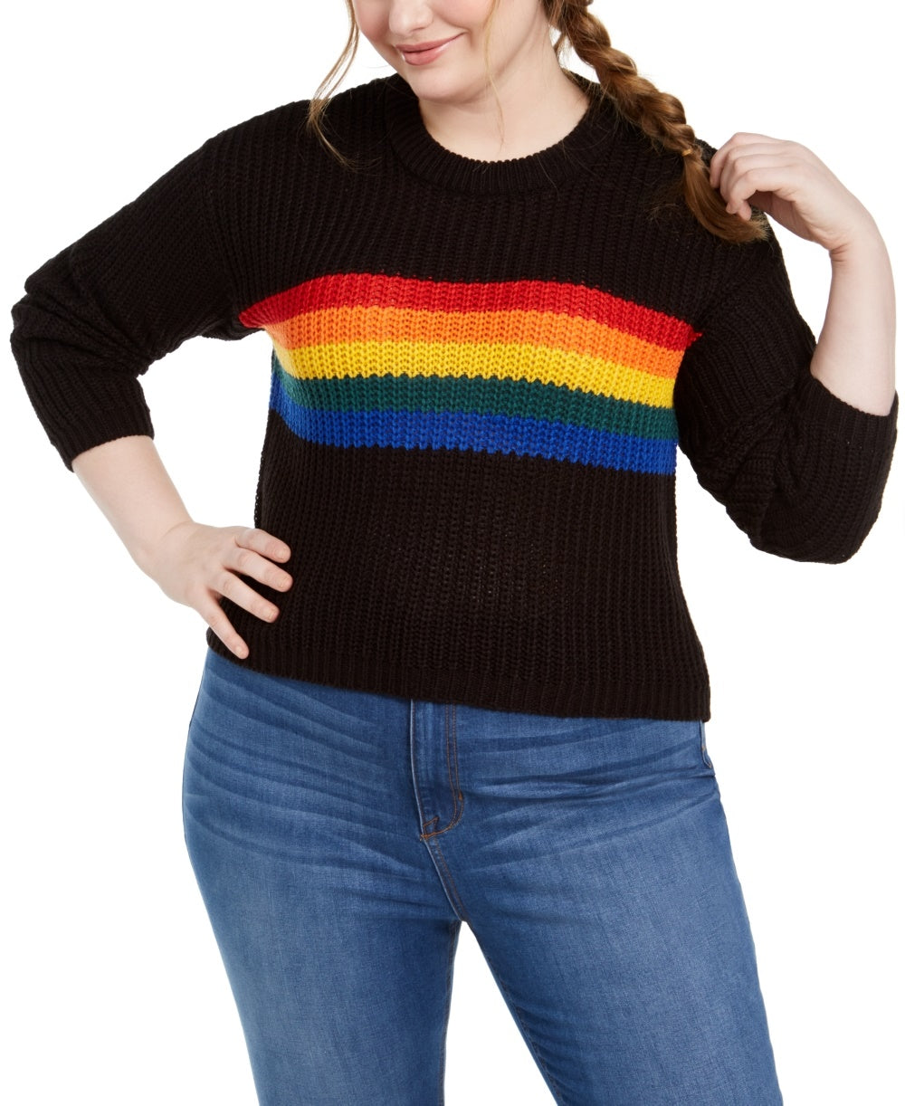 Suéter Planet Gold Trendy Plus Size Arco-íris Preto Tamanho 2X