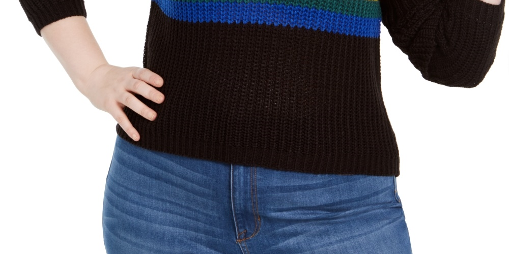 Suéter Planet Gold Trendy Plus Size Arco-íris Preto Tamanho 2X