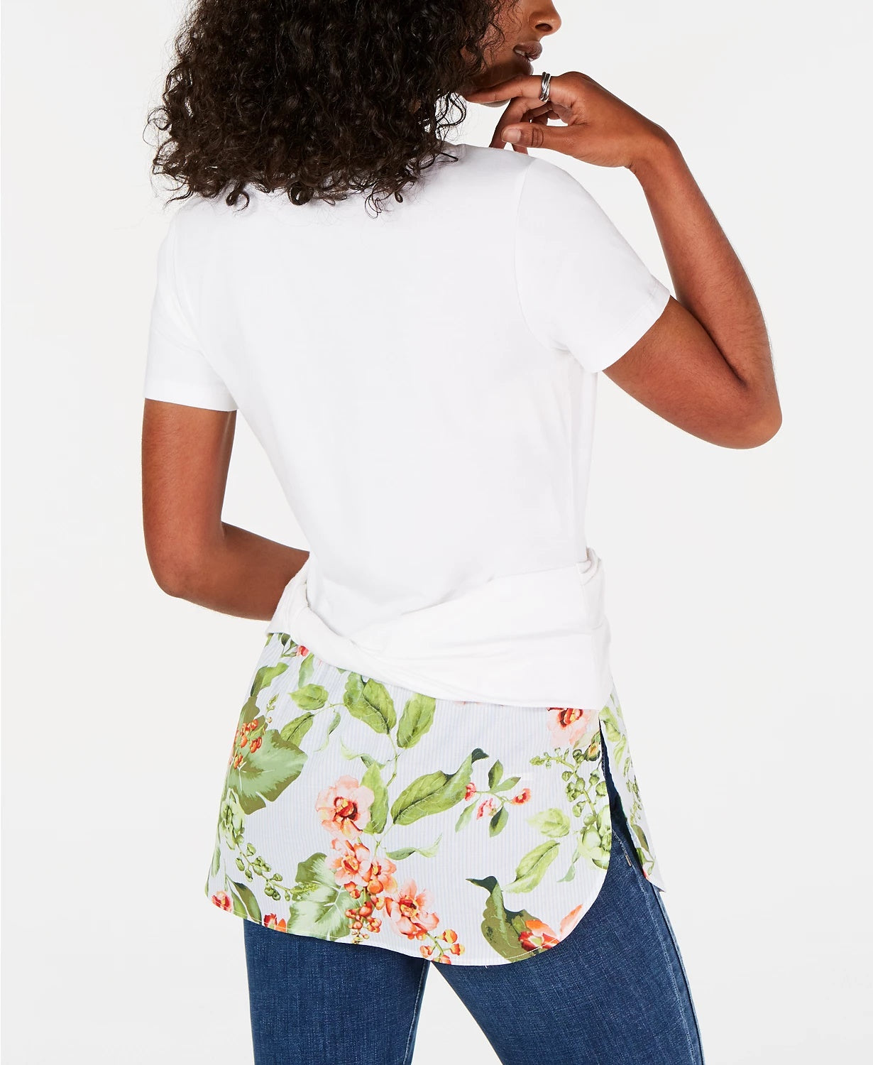 Tommy Hilfiger Blusa Feminina com Barra Torcida e Acabamento em Camadas, Branca, Tamanho XG