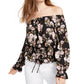 Blusa ombro a ombro franzida Ultra Flirt Juniors, preta, tamanho pequeno