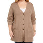 Karen Scott Suéter Cardigan Feminino Plus Size em Malha Canelada Marrom -0X