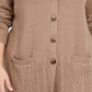 Karen Scott Suéter Cardigan Feminino Plus Size em Malha Canelada Marrom -0X