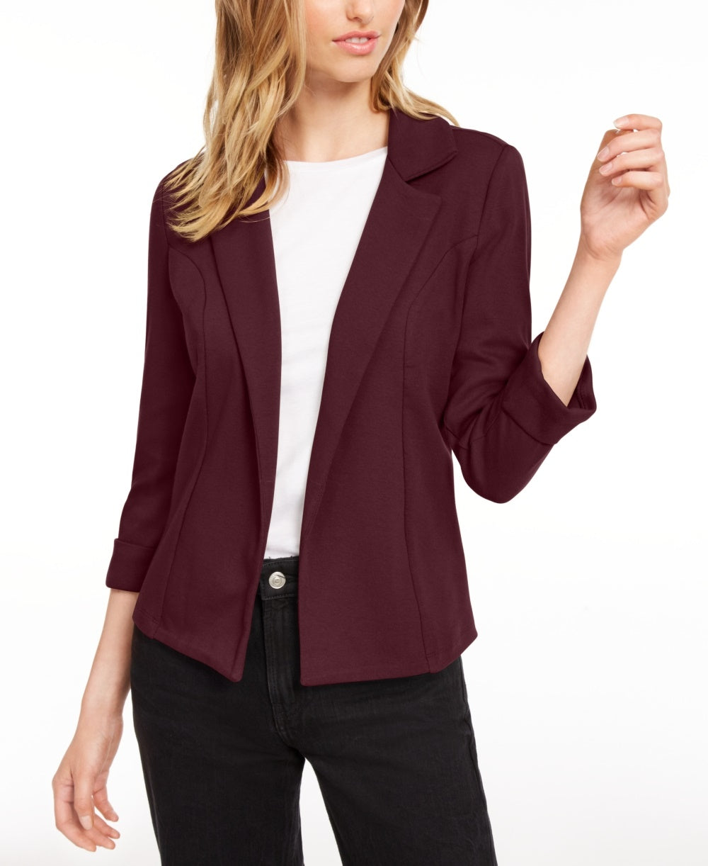 Blazer de malha feminino Maison Jules com manga 3/4, vinho, tamanho extrapequeno