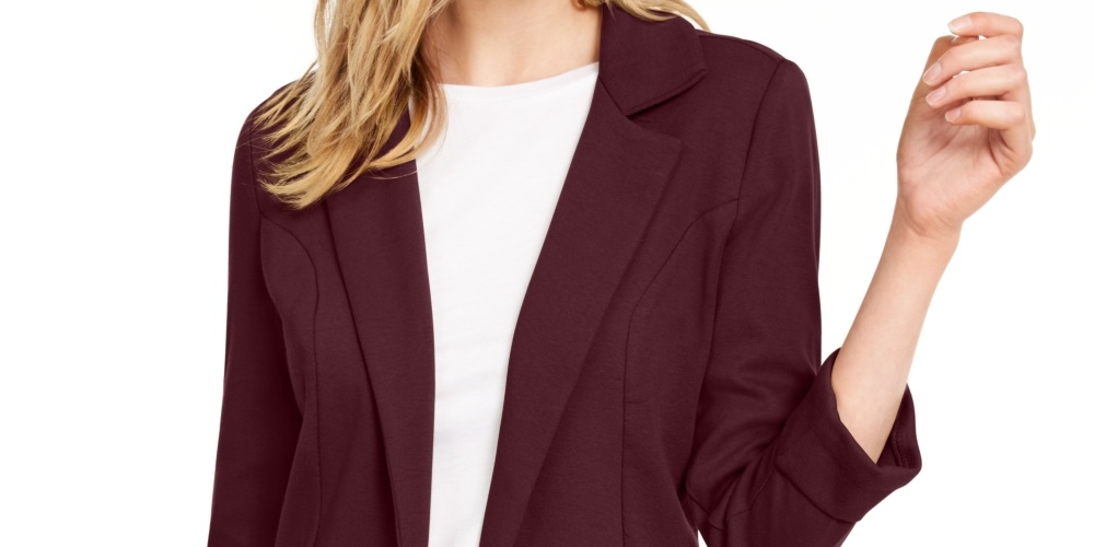 Blazer de malha feminino Maison Jules com manga 3/4, vinho, tamanho extrapequeno