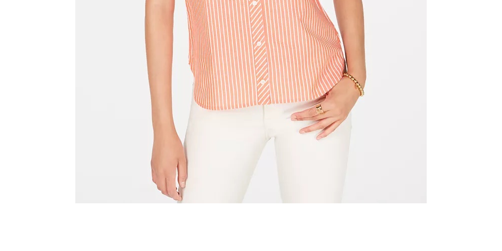 Camisa de acampamento listrada de algodão Tommy Hilfiger laranja tamanho X-S