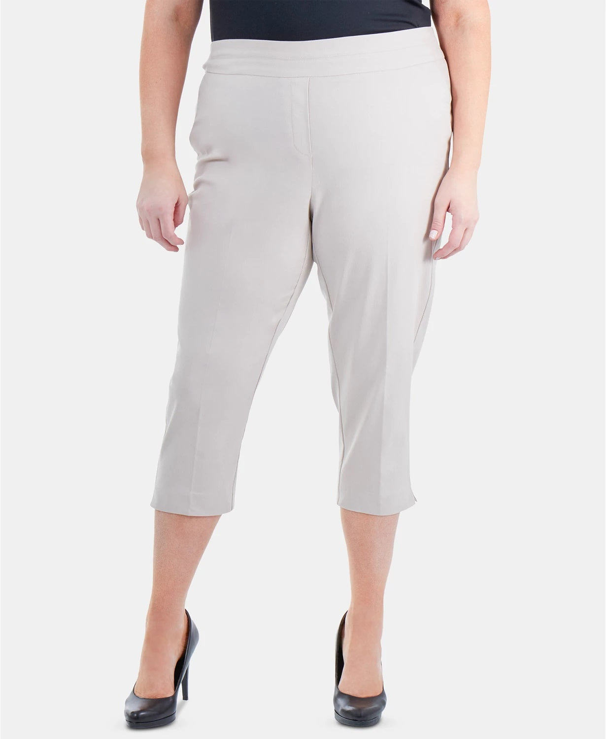 Calça capri plus size feminina NY Collection, bege, tamanho 20