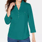 Camisa utilitária Karen Scott Cotton Johnny-Collar, branca, tamanho P