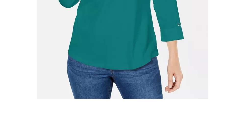 Camisa utilitária Karen Scott Cotton Johnny-Collar, branca, tamanho P