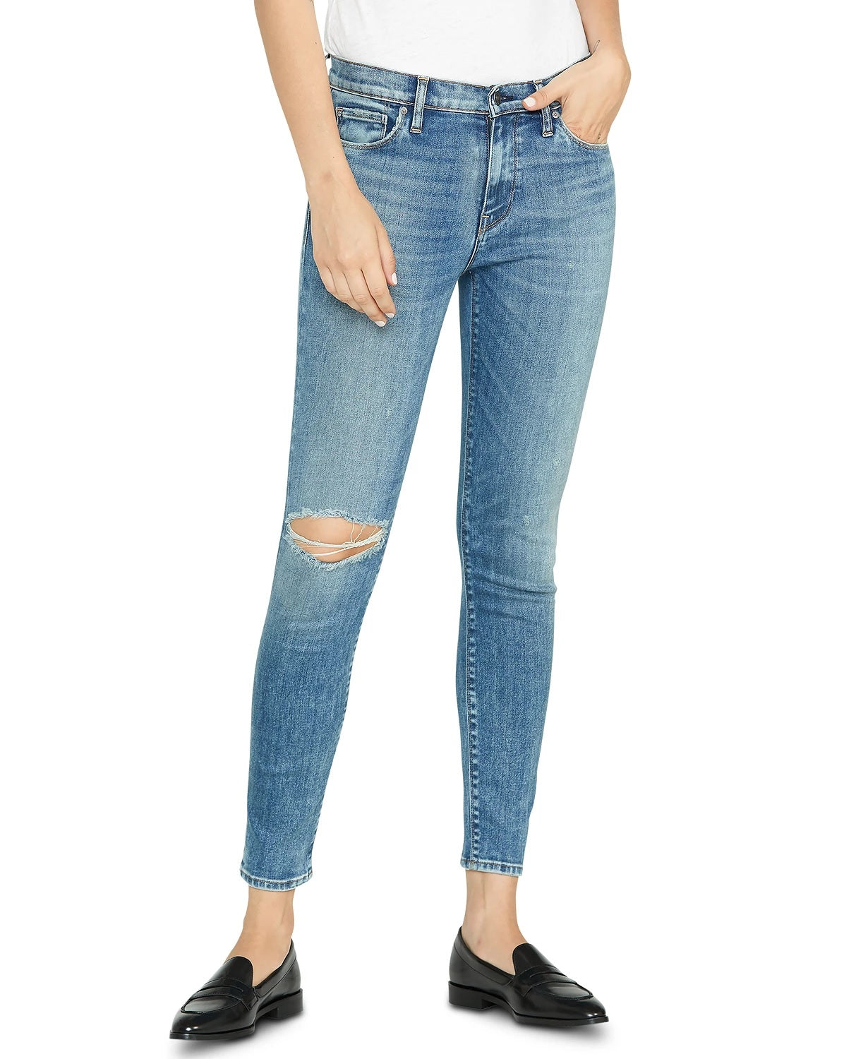 Calça jeans feminina Hudson Jeans Nico rasgada super skinny azul tamanho 27