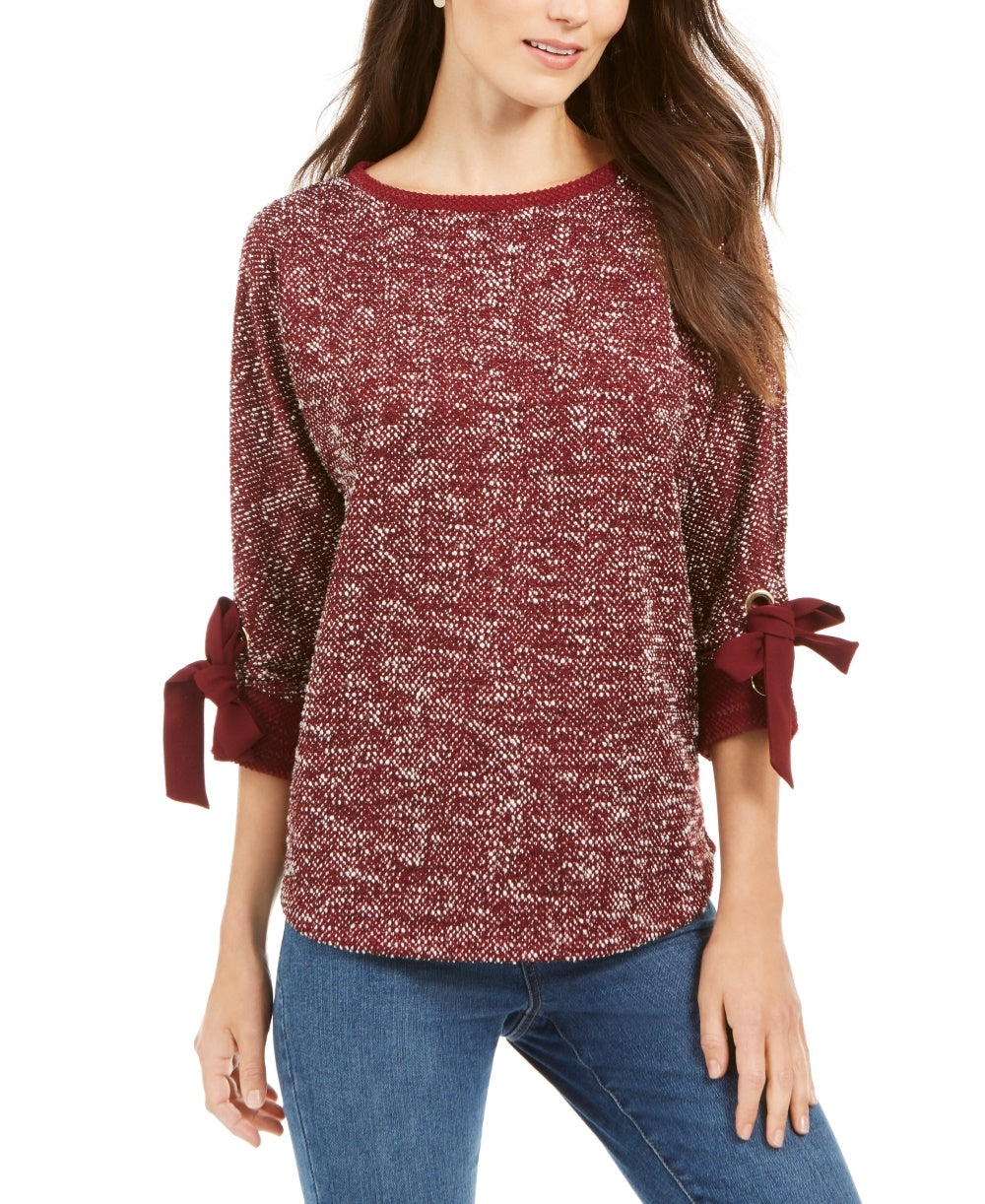 Charter Club feminino, blusa com punho pequeno e laço, mesclado, vermelho, tamanho pequeno e pequeno