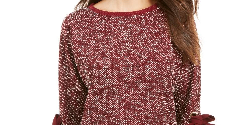 Charter Club feminino, blusa com punho pequeno e laço, mesclado, vermelho, tamanho pequeno e pequeno