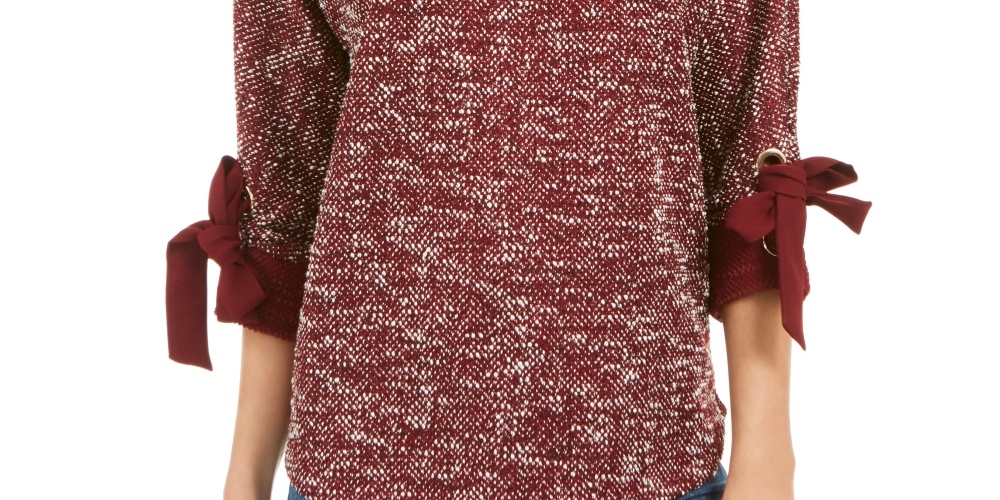 Charter Club feminino, blusa com punho pequeno e laço, mesclado, vermelho, tamanho pequeno e pequeno