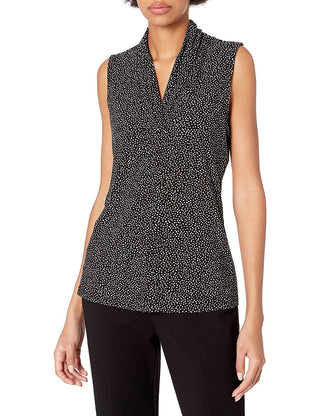 Anne Klein Top feminino Tess Triple Pleat sem mangas, preto, tamanho XXS