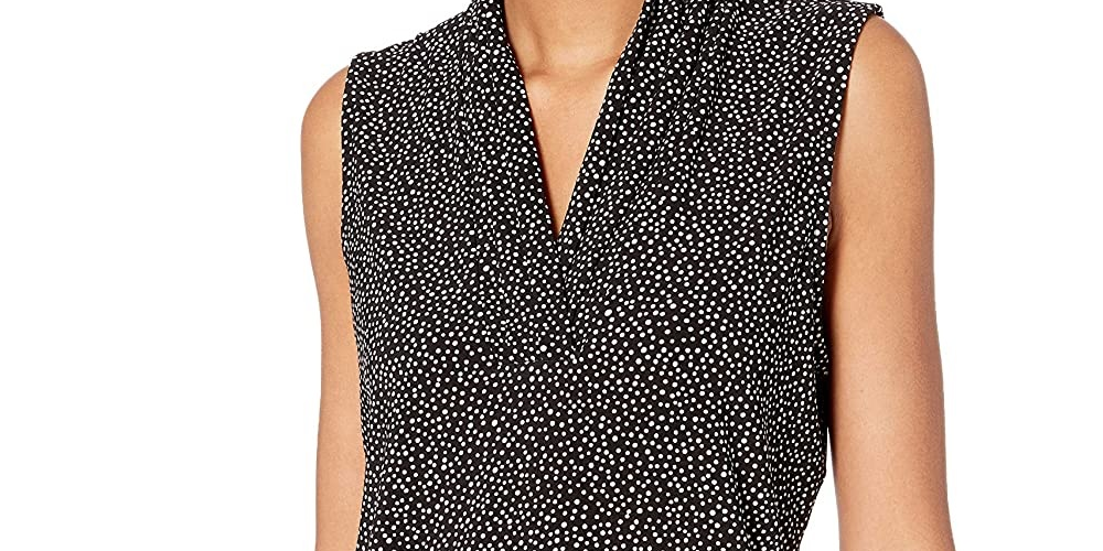 Anne Klein Top feminino Tess Triple Pleat sem mangas, preto, tamanho XXS